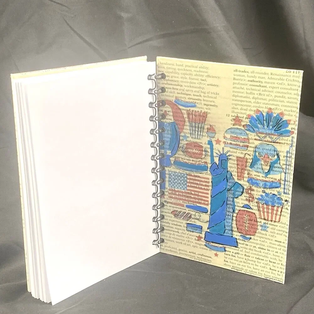 Journal Unique U.S.A. Designs Handmade Upcycled Spiral Notebook Patriotic 200 Pg